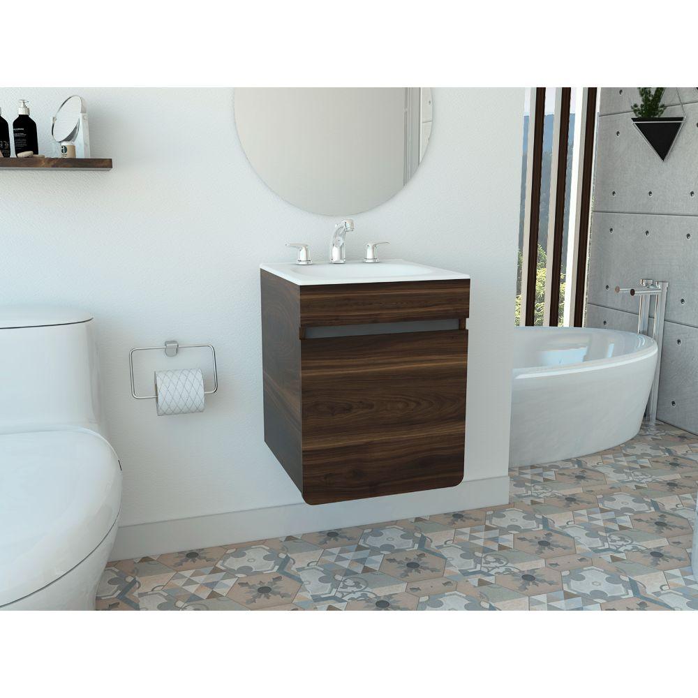 Mueble Lavamanos Aluvy Talla M Elevado, Caoba y Gris, con Gran Capacidad de Almacenamiento 45X45