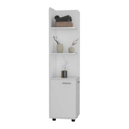 Mueble Esquinero Malibu, Blanco, con dos puertas abatibles y patas metalicas ZF