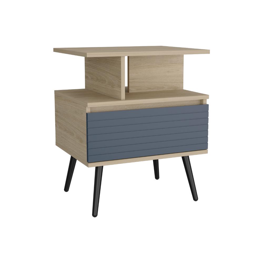 Mesa de Noche Nevis, Beige, con patas en madera