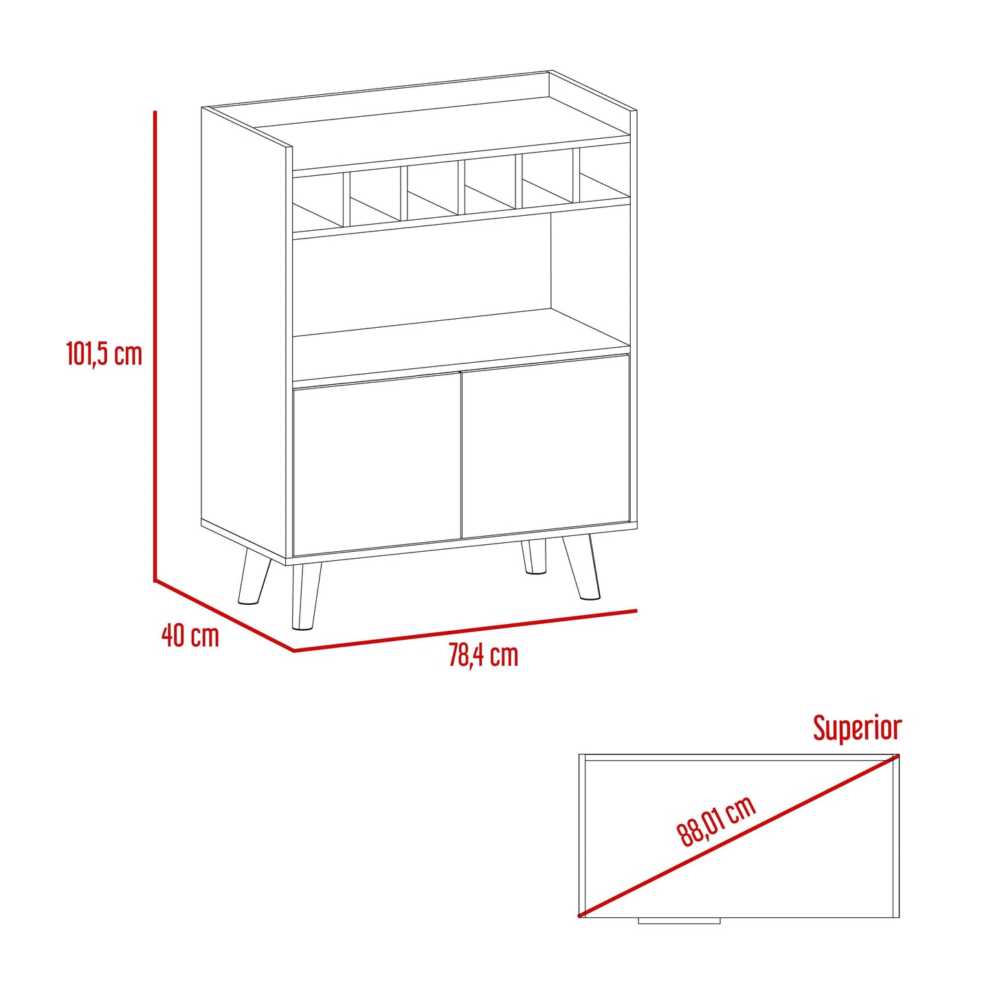 Bar Mirabella, Cocoa, con Dos Puertas Abatibles y Espacio para Almacenar Copas