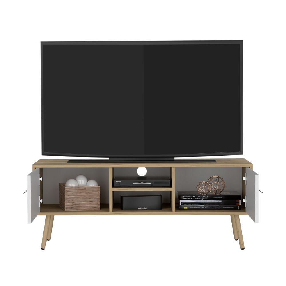 Mesa para TV Lienxo, Blanco y Macadamia, Con Espacio Para TV Hasta 50 Pulgadas