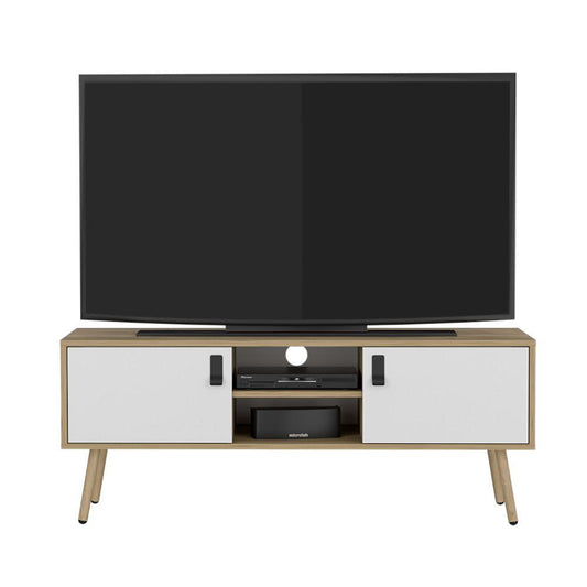 Mesa para TV Lienxo, Blanco y Macadamia, Con Espacio Para TV Hasta 50 Pulgadas