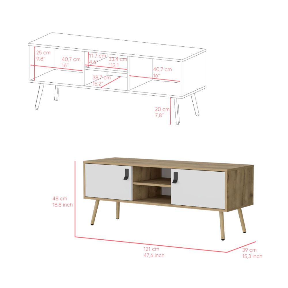 Mesa para TV Lienxo, Blanco y Macadamia, Con Espacio Para TV Hasta 50 Pulgadas