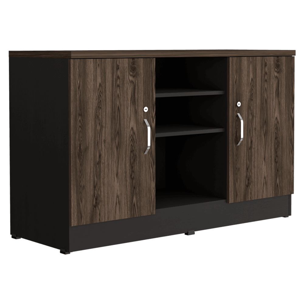 Mueble Auxiliar Recibidor Concept, Negro Soft y Chocolate, con Dos Puertas Batientes