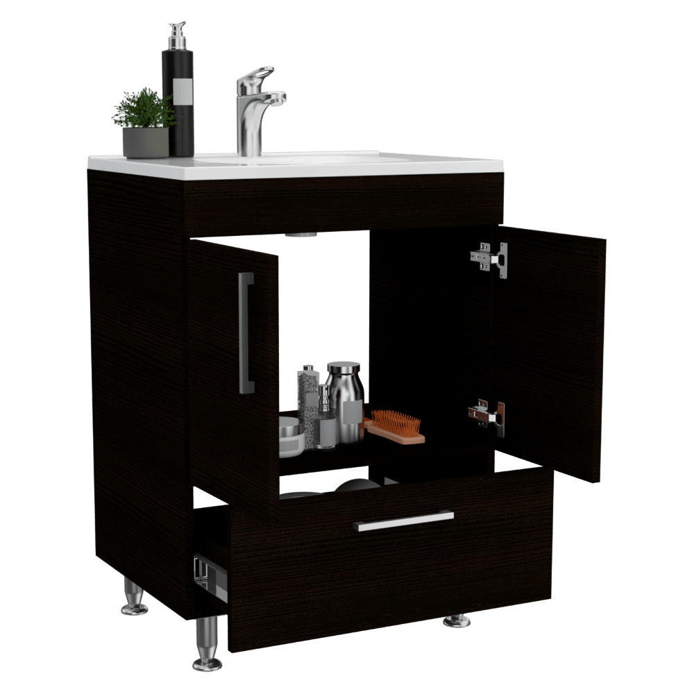 Mueble Lavamanos Homer, Wengue, con Un Cajón y Dos Puertas Batientes