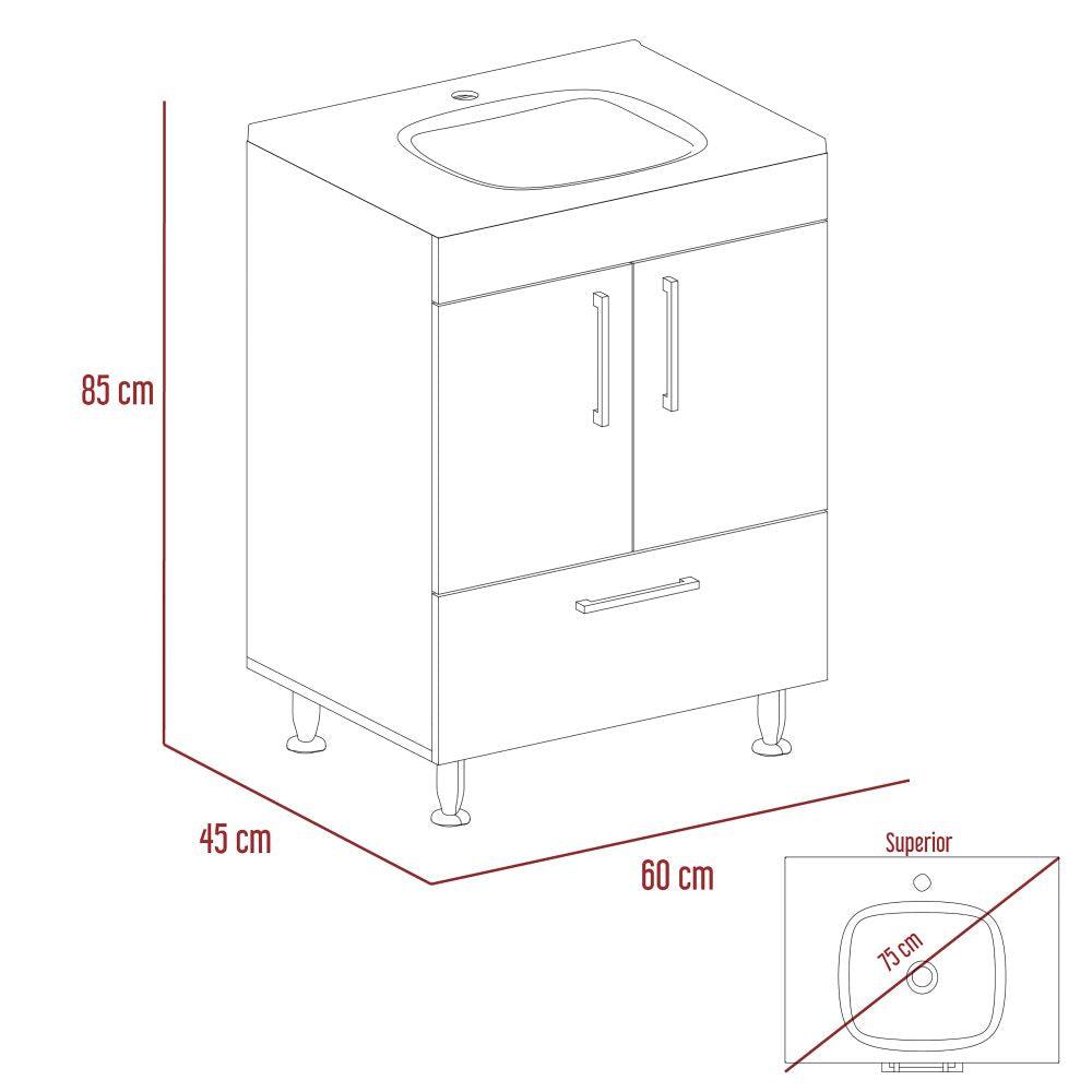 Mueble Lavamanos Homer, Wengue, con Un Cajón y Dos Puertas Batientes