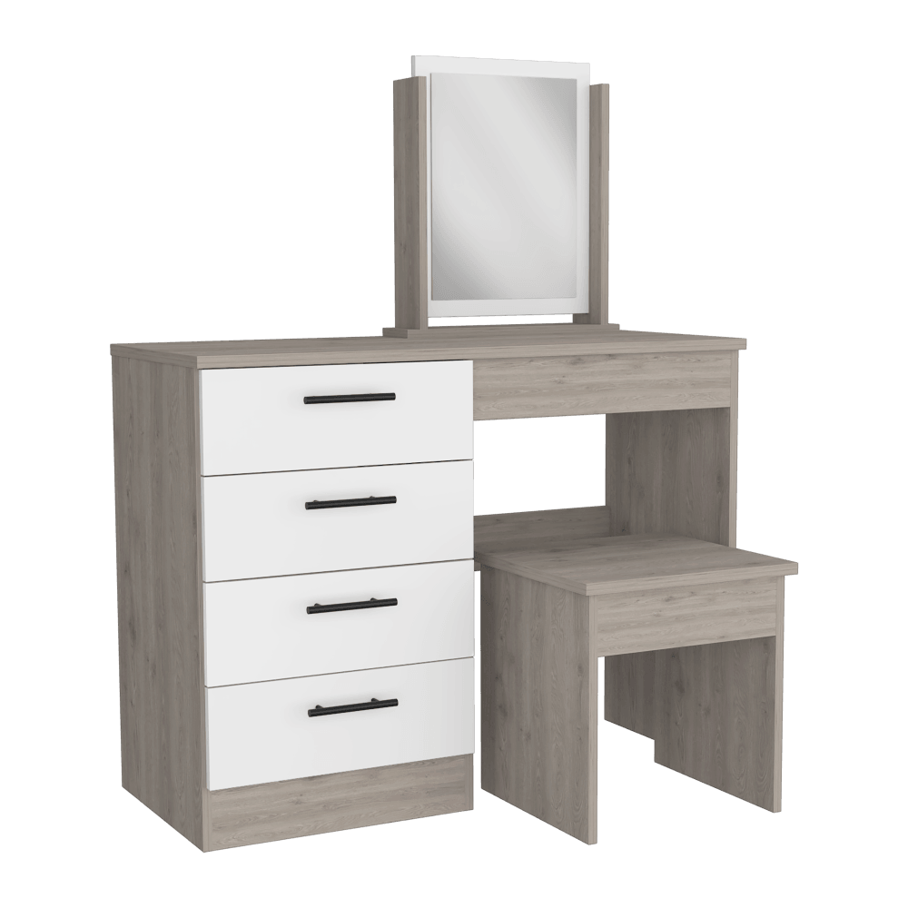 Mueble Tocador Perla,Humo y  Blanco Vainilla, Espacio Para Ubicar Maquillaje