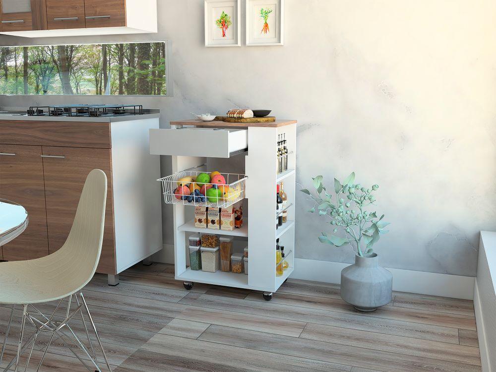 Mueble Organizador de Cocina Alhena, Blanco y Café Claro, con Entrepaños Para Ubicar Elementos de Cocina