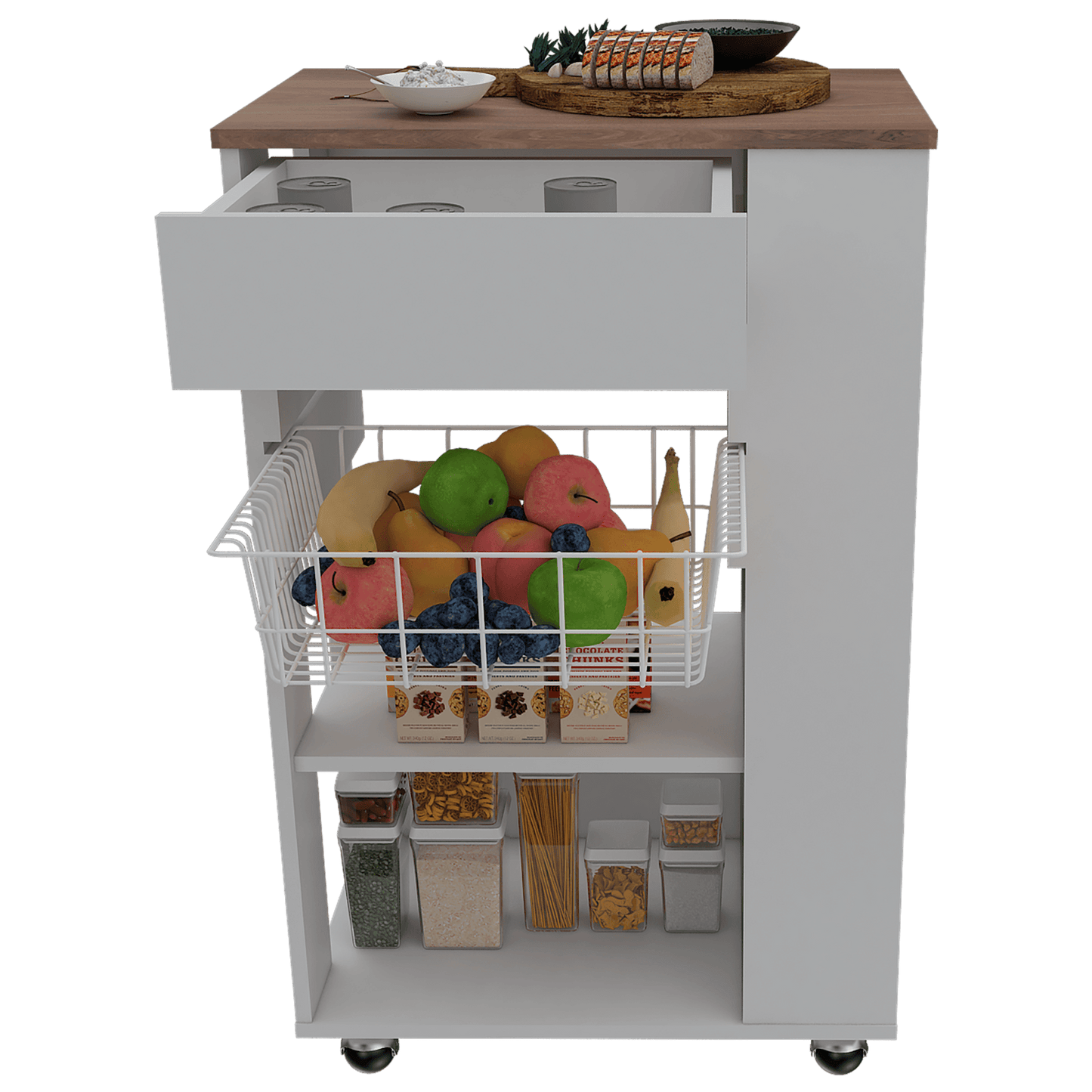 Mueble Organizador de Cocina Alhena, Blanco y Café Claro, con Entrepaños Para Ubicar Elementos de Cocina