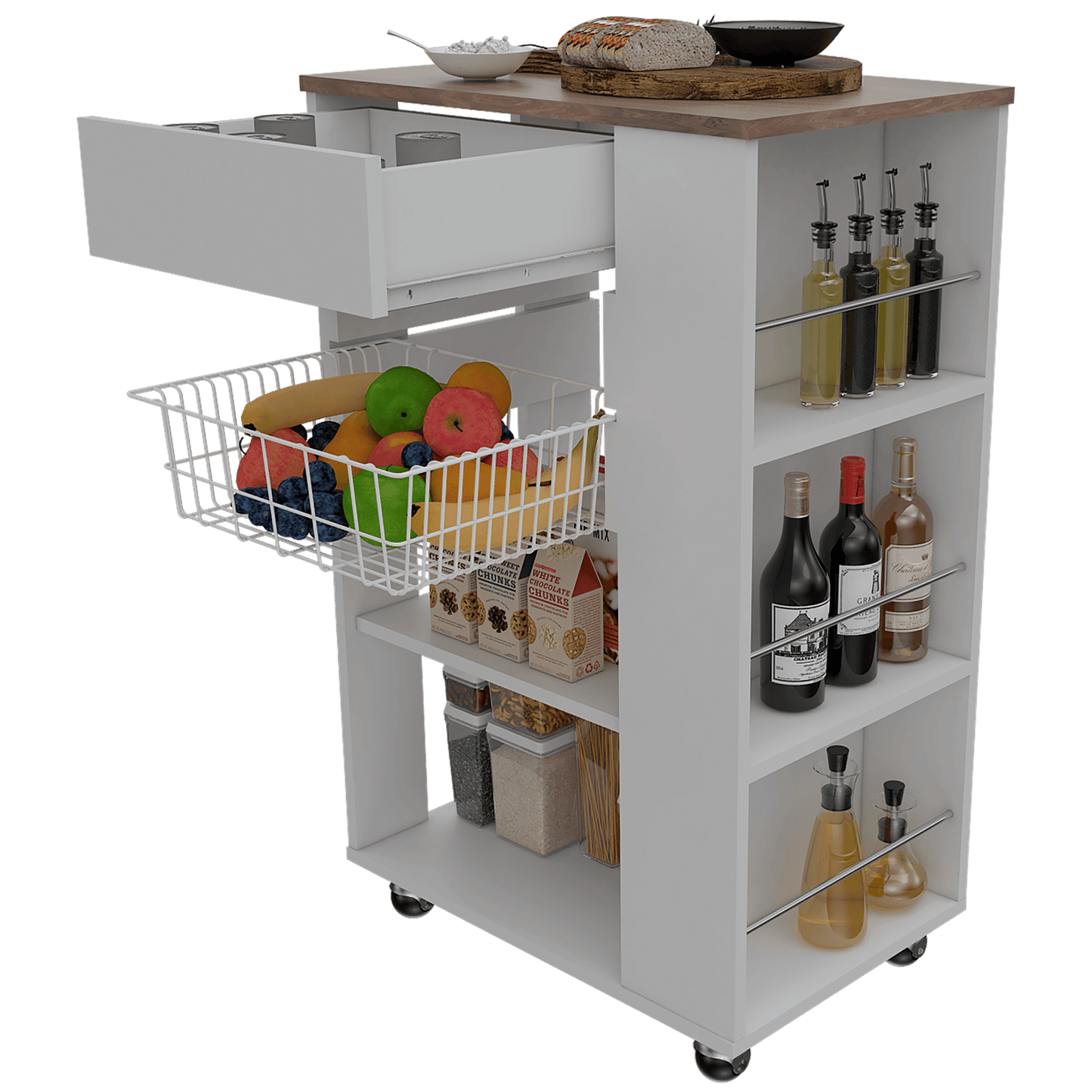 Mueble Organizador de Cocina Alhena, Blanco y Café Claro, con Entrepaños Para Ubicar Elementos de Cocina