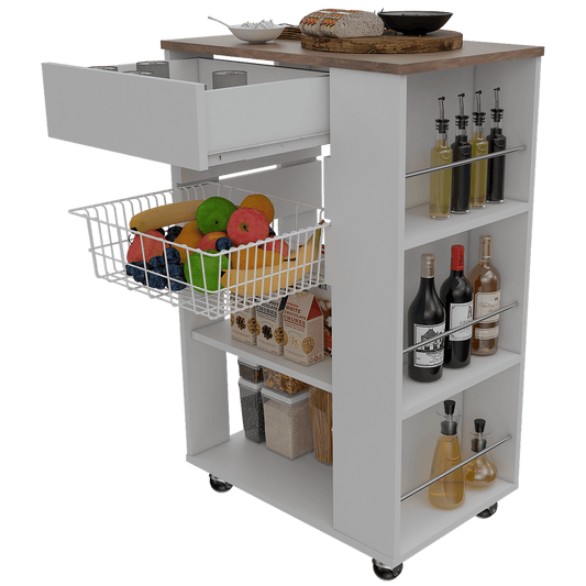 Mueble Organizador de Cocina Alhena, Blanco y Café Claro, con Entrepaños Para Ubicar Elementos de Cocina