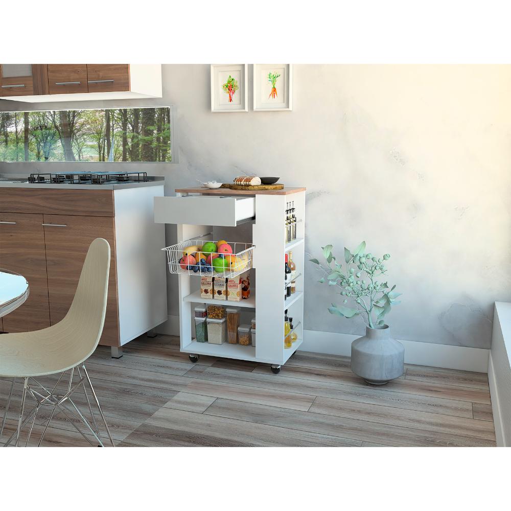 Mueble Organizador de Cocina Alhena, Blanco y Moca, con Entrepaños Para Ubicar Elementos de Cocina