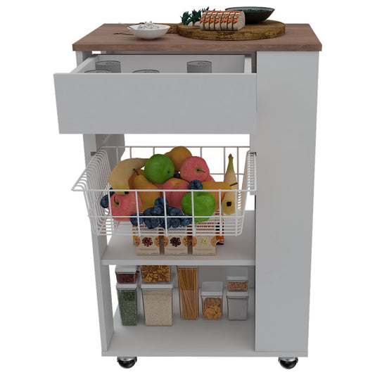 Mueble Organizador de Cocina Alhena, Blanco y Moca, con Entrepaños Para Ubicar Elementos de Cocina