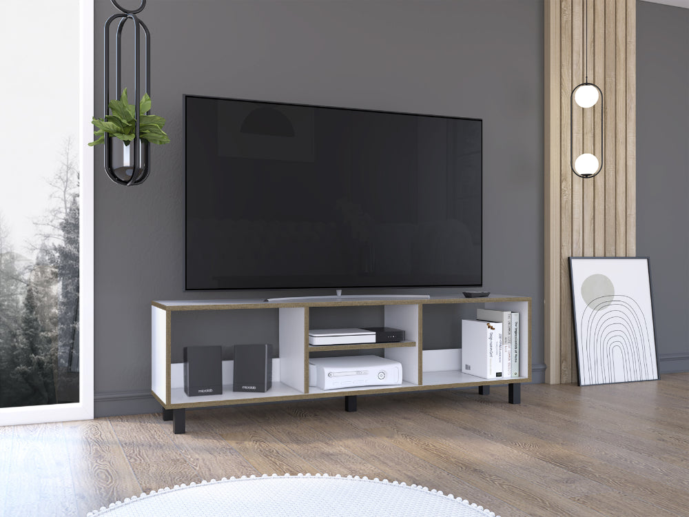 Mesa Para Tv Tunez, Blanco y Café, Para Televisor Hasta 70 Pulgadas