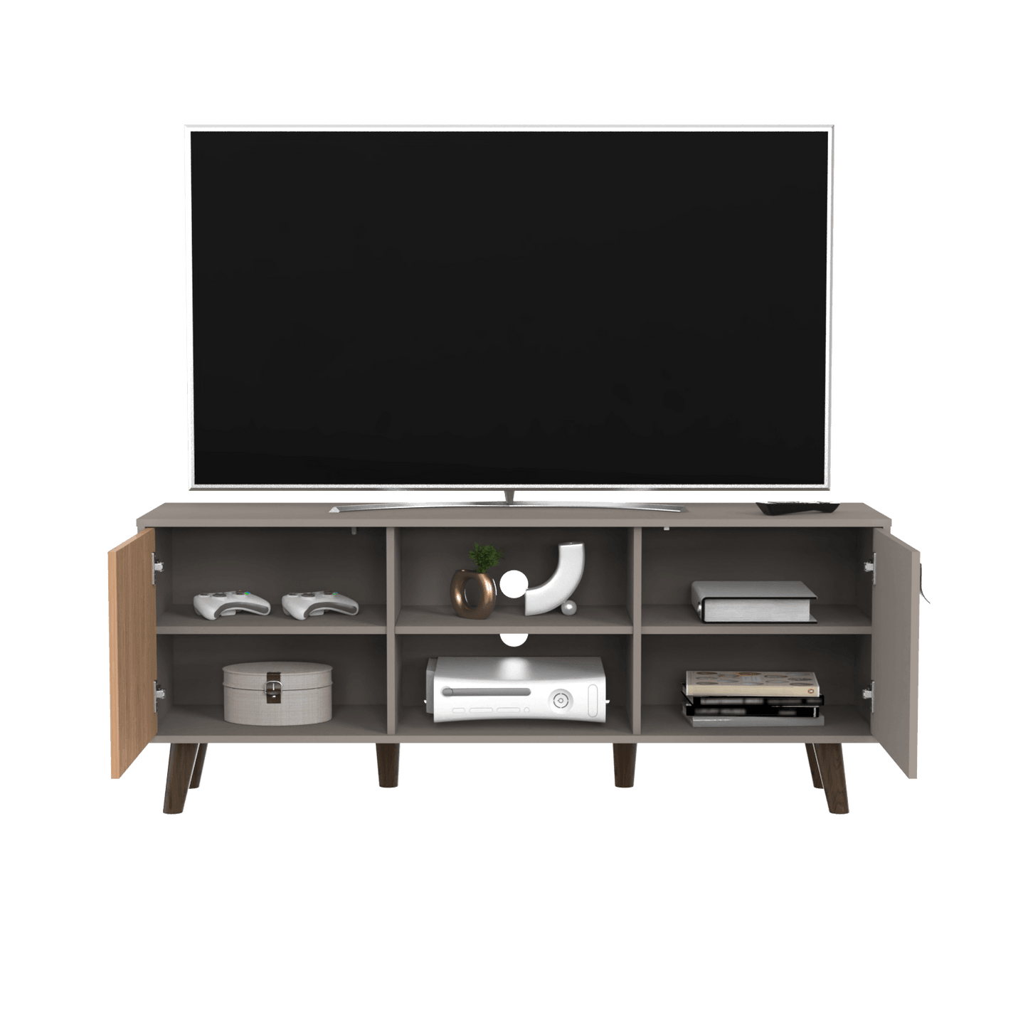 Mesa de Tv Mirabella, Cocoa, con Espacio Para Televisor de Hasta 65 Pulgadas y Varios Entrepaños