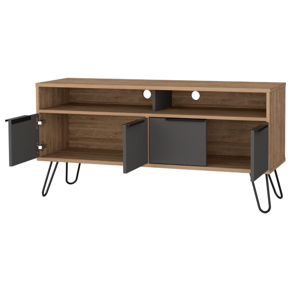 Mesa Para Tv Vany, Miel y Plata Oscuro, con Cuatro Puertas y Patas Metálicas ZF