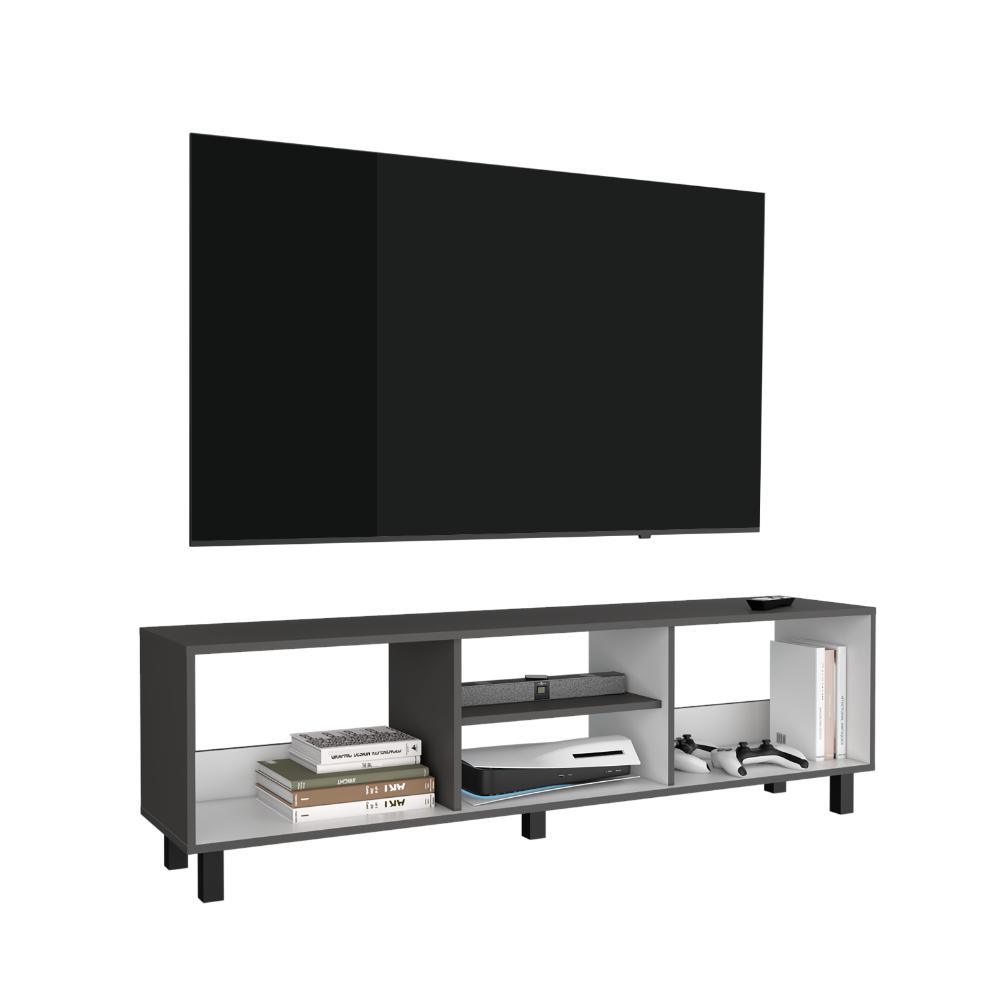 Mesa Para Tv Tunez, Plata Oscuro y Blanco, Para Televisor Hasta 70 Pulgadas