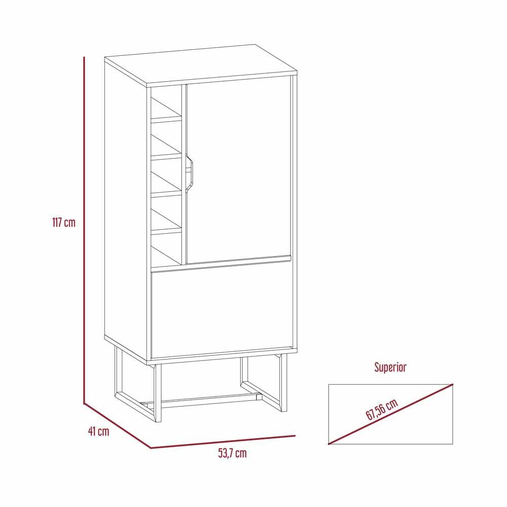 Bar Tesla, Blanco y Gales, con Patas Metálicas y Variedad de Entrepaños