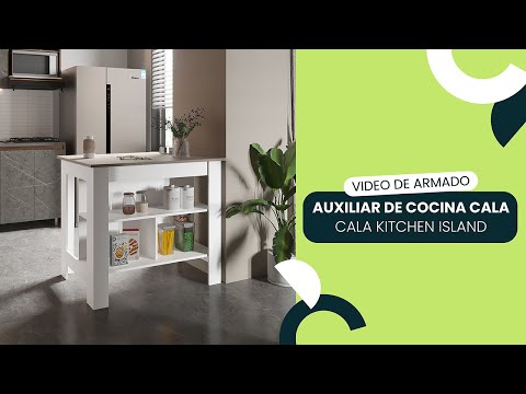 Barra de Cocina Cala, Blanco y Piedra, con Amplia Superfie En La Mesa