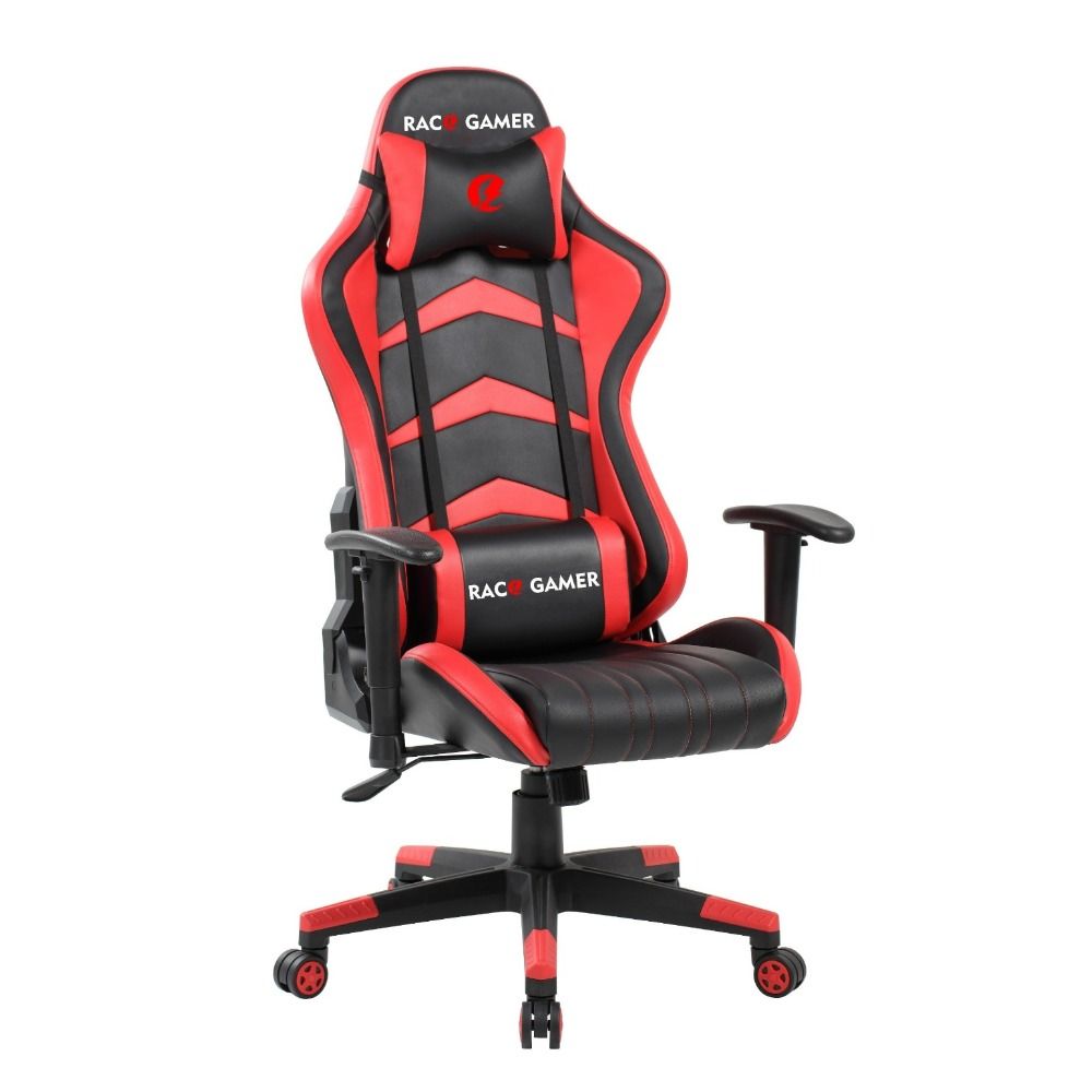 Silla Gamer Premium Rojo y Negro, con Cómodo Espaldar y Rodachines