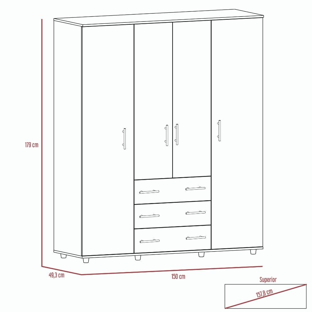 Closet Fontana, Wengue, con cuatro tubos para colgar ropa y zapatero en la parte inferior