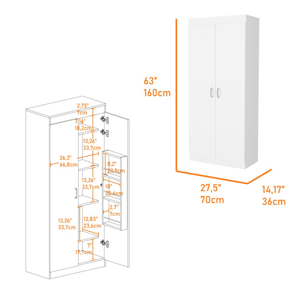 Alacena Multiusos Frida, Blanco, Posee Un Estante Adicional En La Puerta y Cuatro Entrepaños  ZF