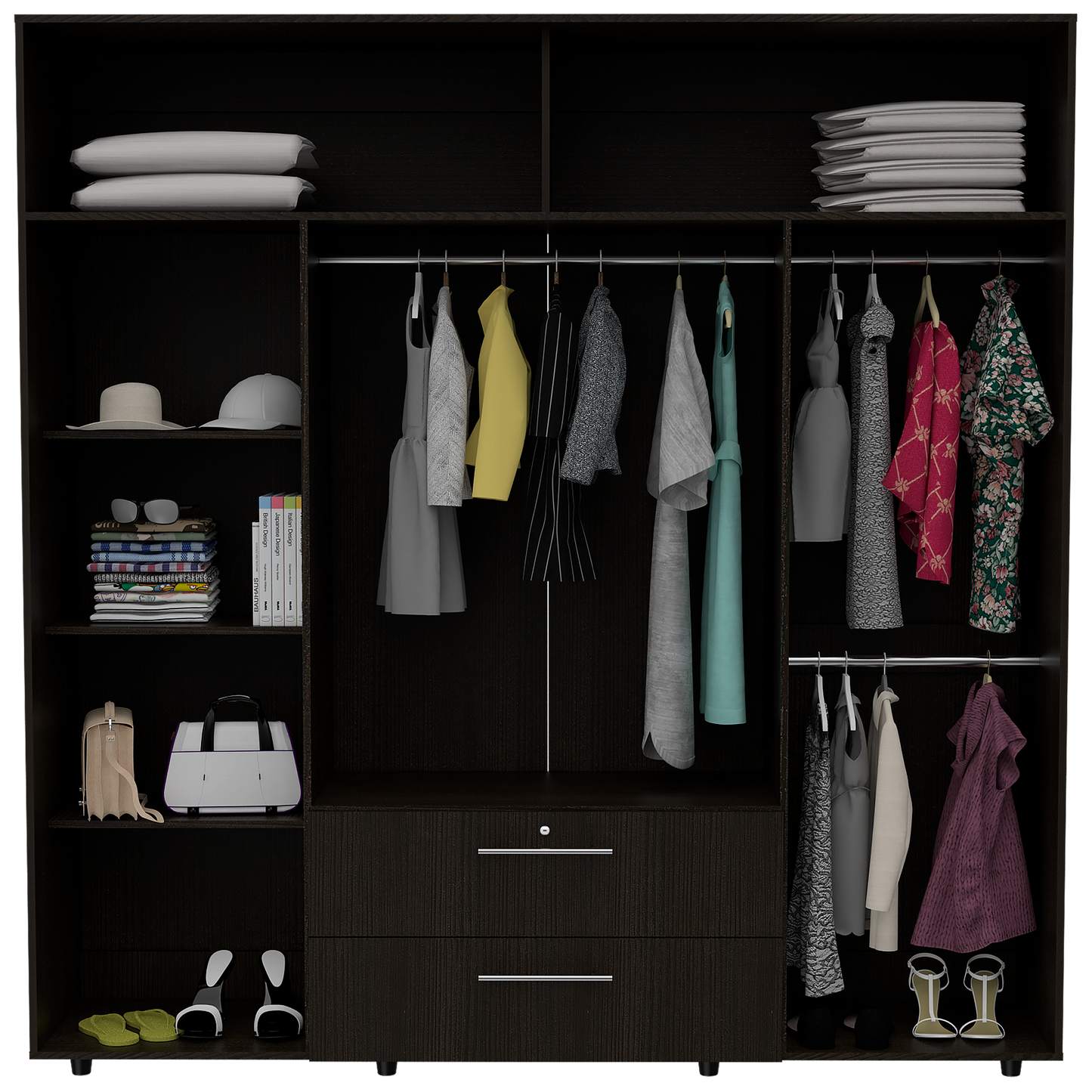 Closet Babel, Wengue, con cuatro puertas abatibles y cuatro cajones multiusos