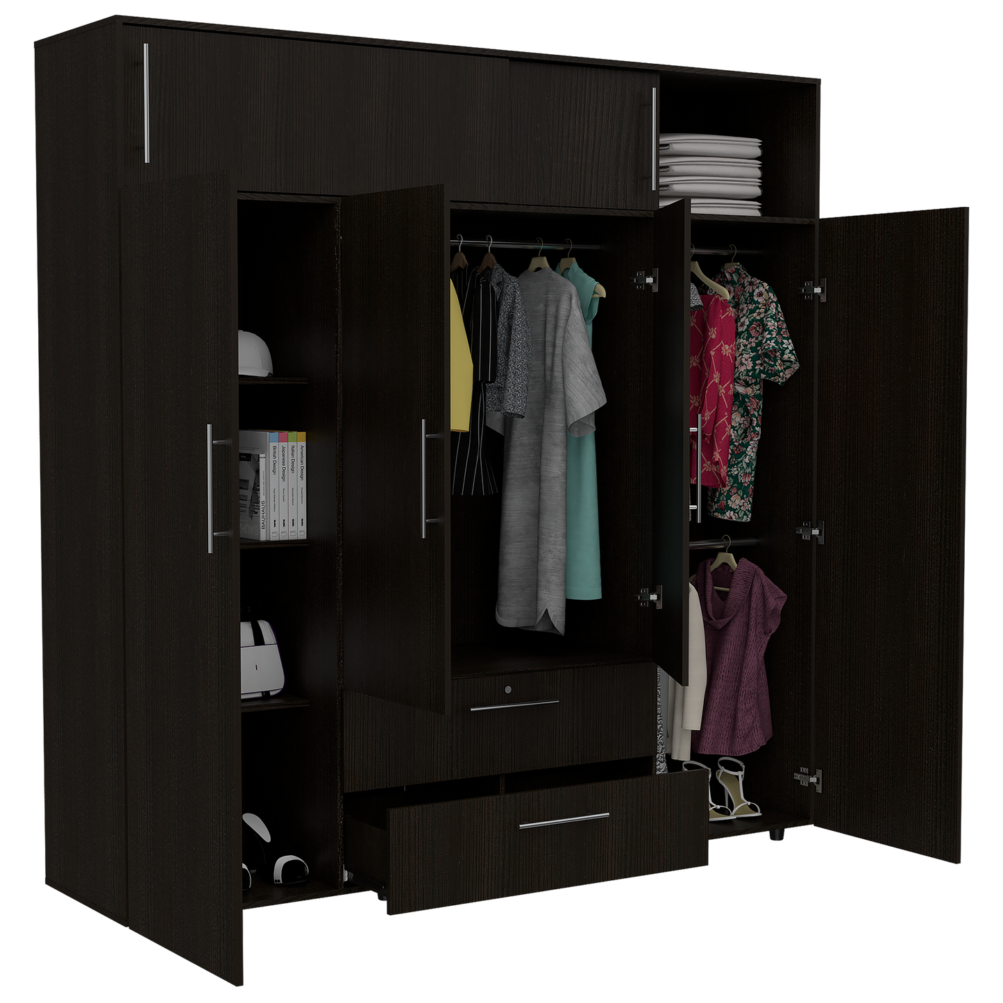 Closet Babel, Wengue, con cuatro puertas abatibles y cuatro cajones multiusos