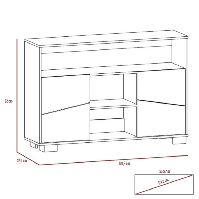 Mesa Auxiliar Recibidor Aureli, Caoba y Miel, con cuatro puertas y patas de acero