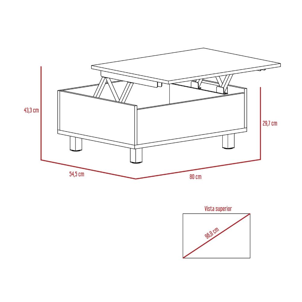 Mesa de Centro Ada, Miel y Plata oscuro, con gran capacidad de almacenamiento