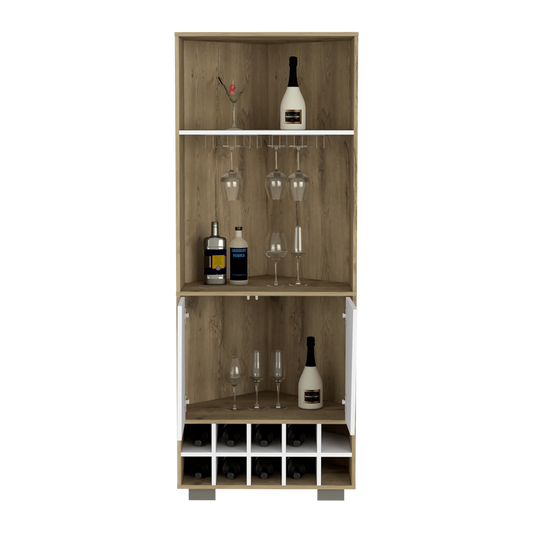 Bar Esquinero Orus, Macadamia y  Blanco, con espacio para botellas y porta copas HC