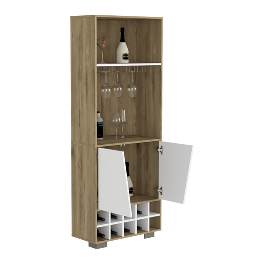 Bar Esquinero Orus, Macadamia y  Blanco, con espacio para botellas y porta copas HC