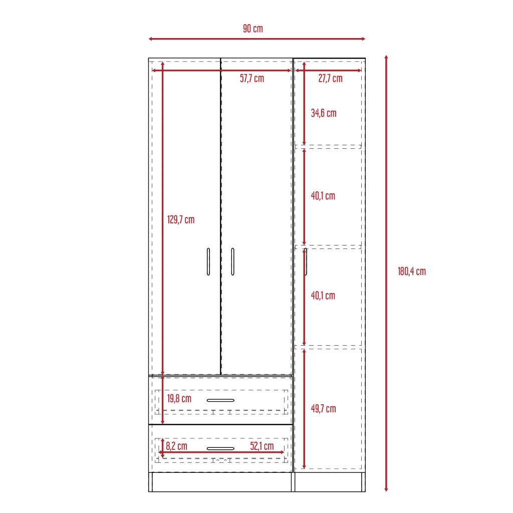 Closet América, Nogal y Blanco, con dos cajones y variedad de entrepaños