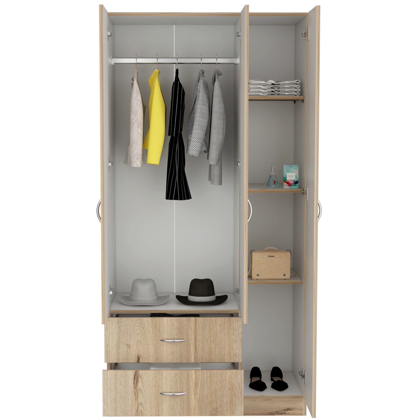 Closet América, Beige y Blanco, con dos cajones y variedad de entrepaños