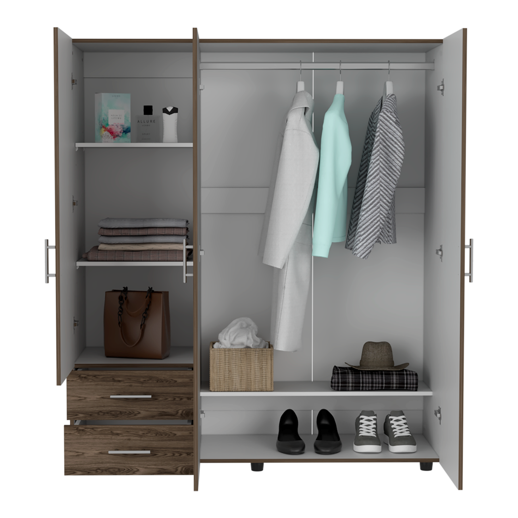 Closet Light, Chocolate y Blanco, con dos cajones organizadores y entrepaño diseñado para los zapatos