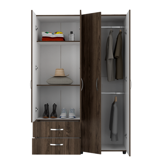 Closet Arkola, Chocolate y Blanco, con dos cajones organizadores y cuatro puertas abatibles