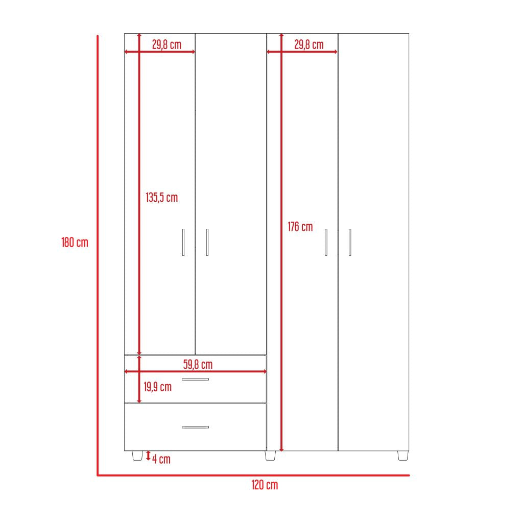 Closet Arkola, Chocolate y Blanco, con dos cajones organizadores y cuatro puertas abatibles