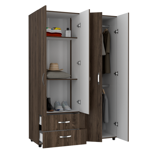 Closet Arkola, Chocolate y Blanco, con dos cajones organizadores y cuatro puertas abatibles