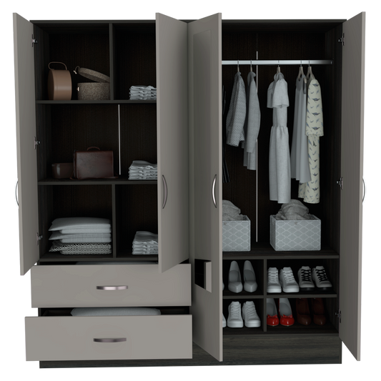 Closet Aster con Espejos, Gris y Cocoa, con varios entrepaños y cuatro puertas abatibles