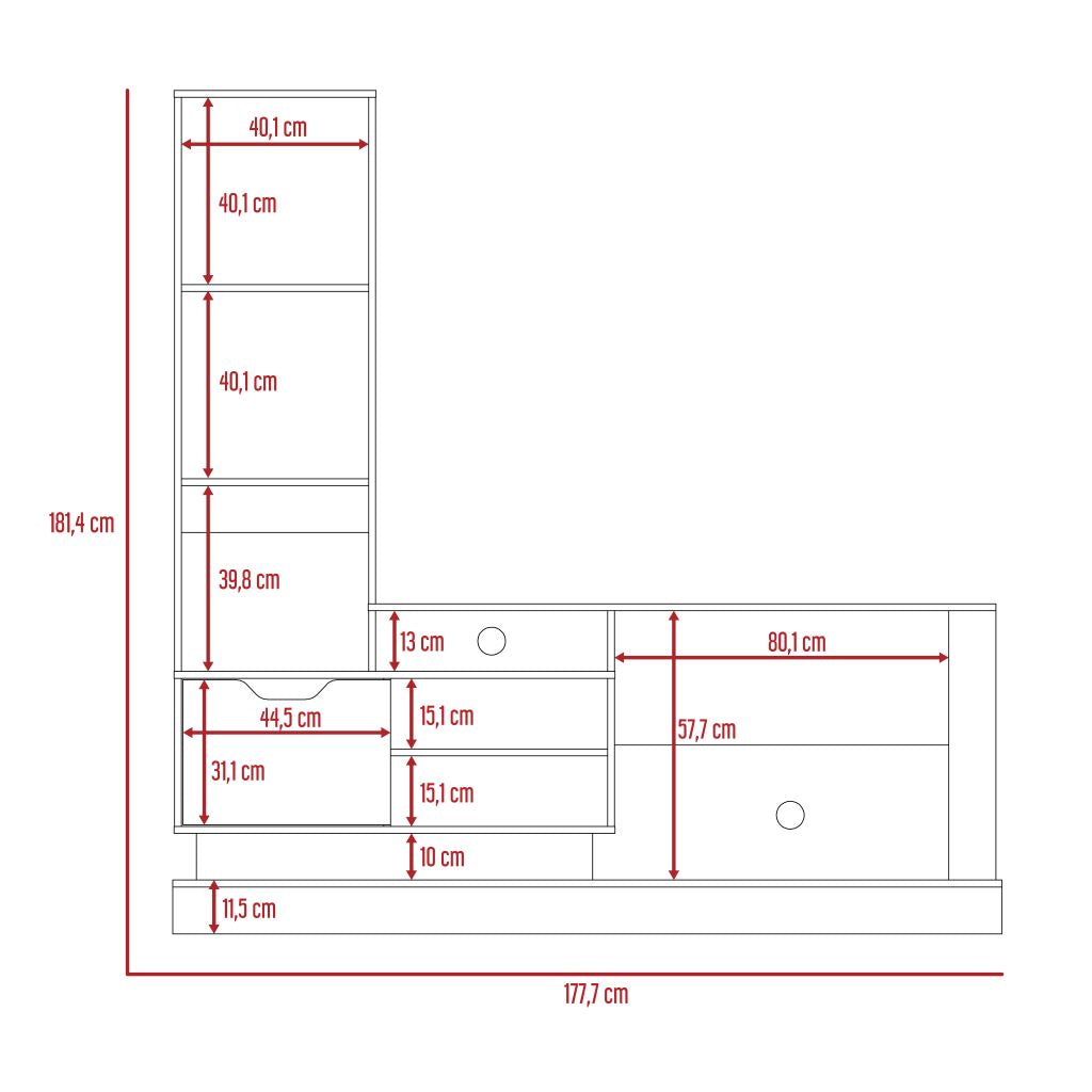 Mesa de TV Singapur, Café claro y Blanco, para televisor de 55 pulgadas