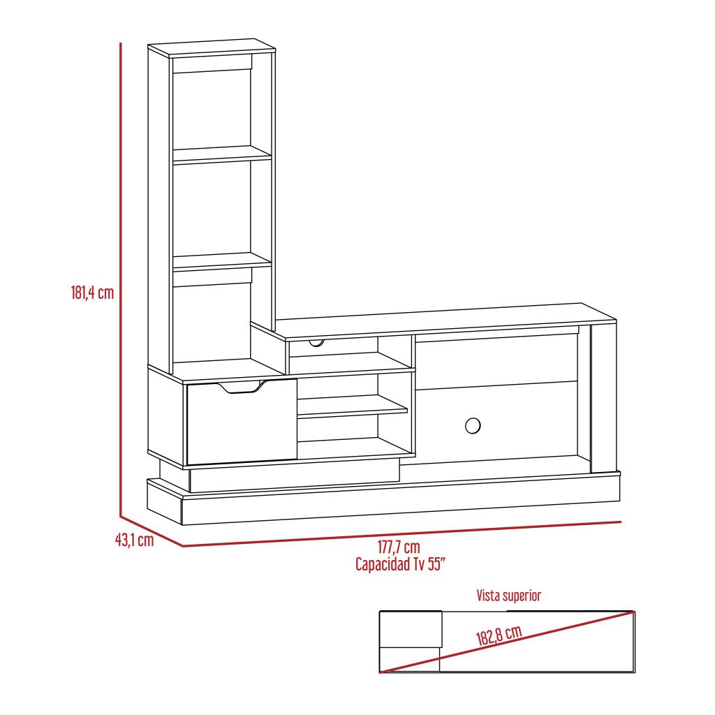 Mesa de TV Singapur, Café claro y Blanco, para televisor de 55 pulgadas