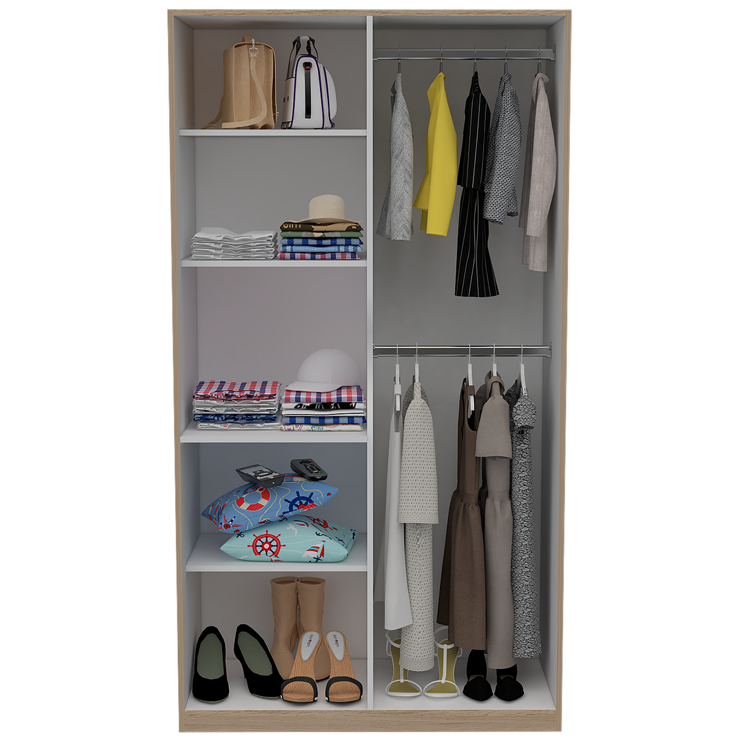 Closet Trade, Beige y Blanco, con amplio espacio para almacenamiento y dos tubos para colgar ropa