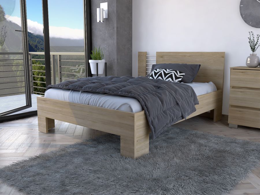 Cama Doble Ennis, Beige, incluye tendido de tablas