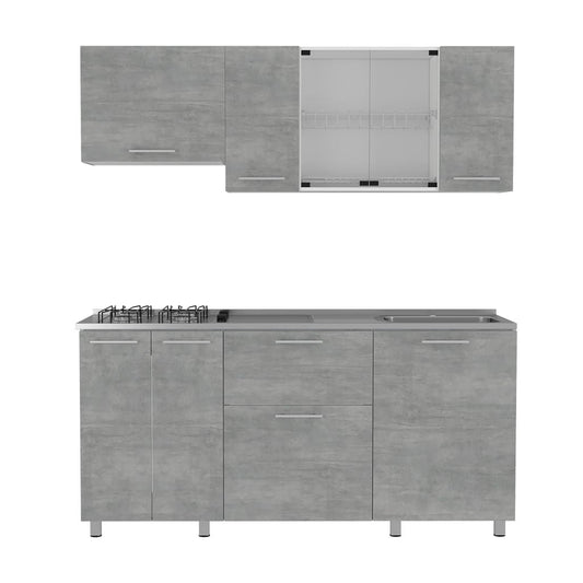 Cocina Integral Linar color Cemento y Blanco .