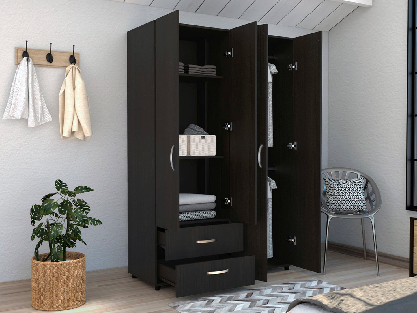 Closet Arkola, Wengue, con dos cajones organizadores y cuatro puertas abatibles