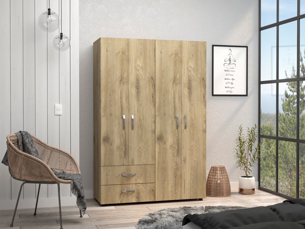 Closet Arkola, Macadamia y Blanco, con dos cajones organizadores y cuatro puertas abatibles