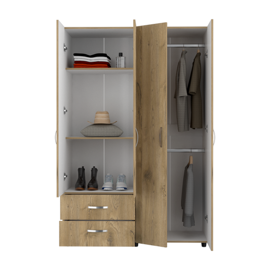 Closet Arkola, Macadamia y Blanco, con dos cajones organizadores y cuatro puertas abatibles