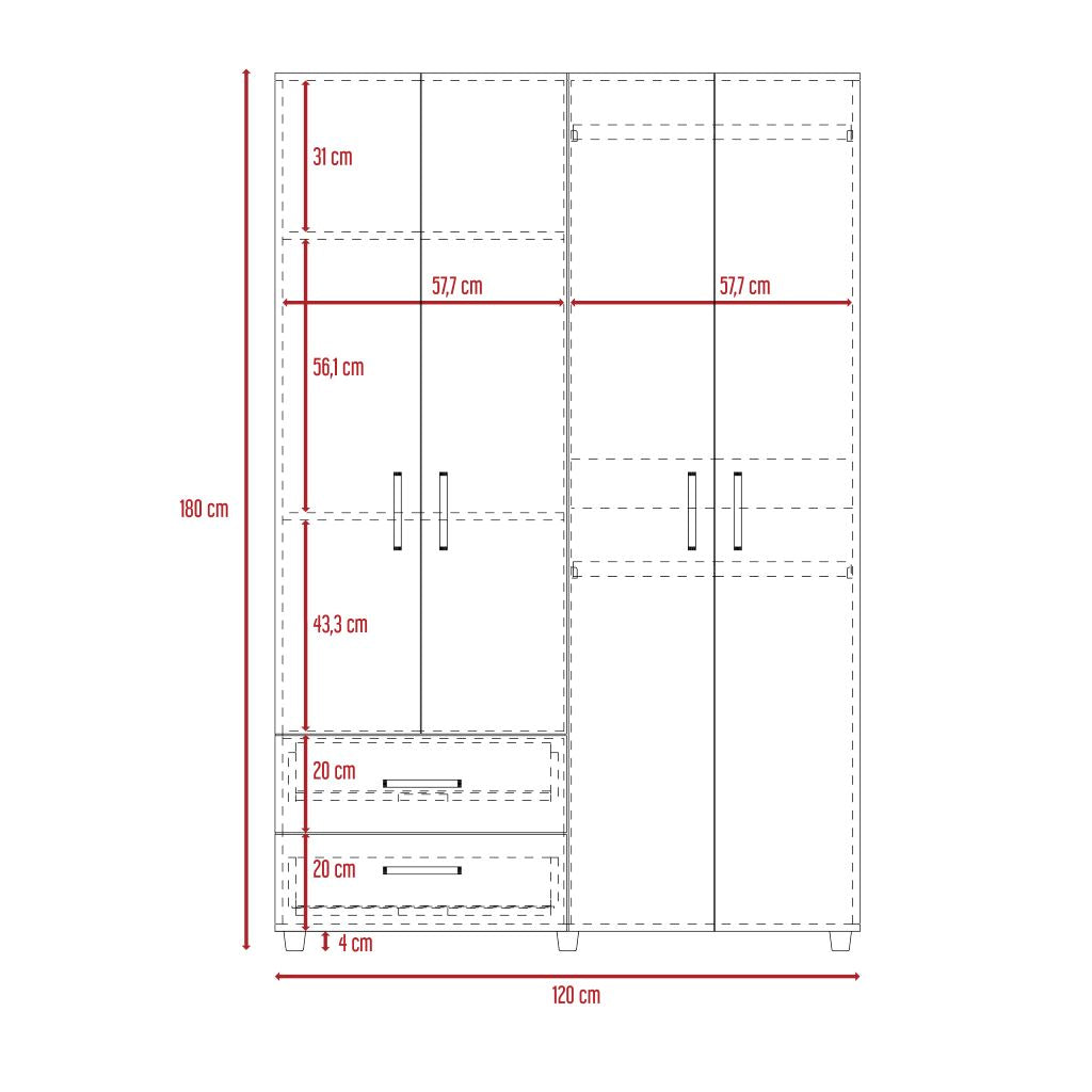 Closet Arkola, Macadamia y Blanco, con dos cajones organizadores y cuatro puertas abatibles