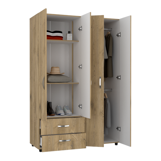 Closet Arkola, Macadamia y Blanco, con dos cajones organizadores y cuatro puertas abatibles