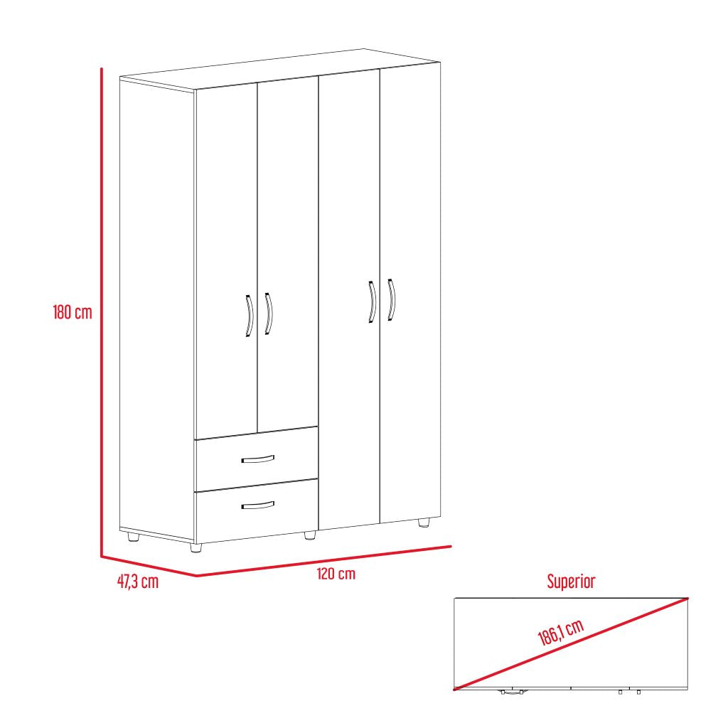 Closet Arkola, Macadamia y Blanco, con dos cajones organizadores y cuatro puertas abatibles